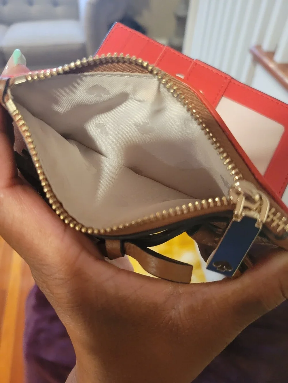 Kate Spade Leather Tassel Bow Zip Wallet in Tan